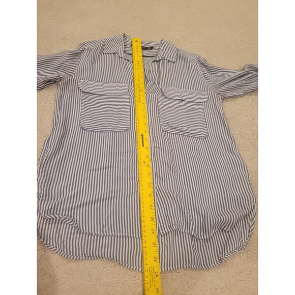 ZARA WOMENS BLUE WHITE STRIPED Long Sleeve Roll Tab SHIRT Size 6 safari - Picture 5 of 6